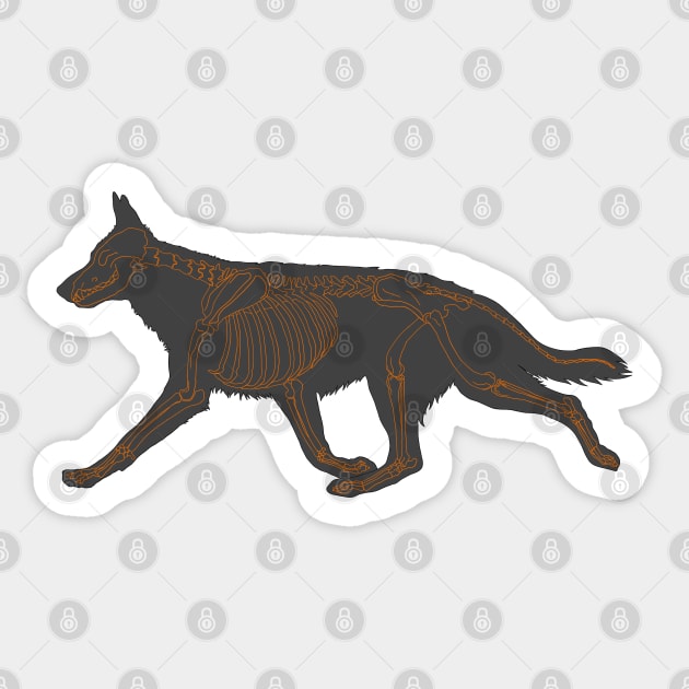 Halloween Design - Dog Skeleton Orange Sticker by Earthy Fauna & Flora